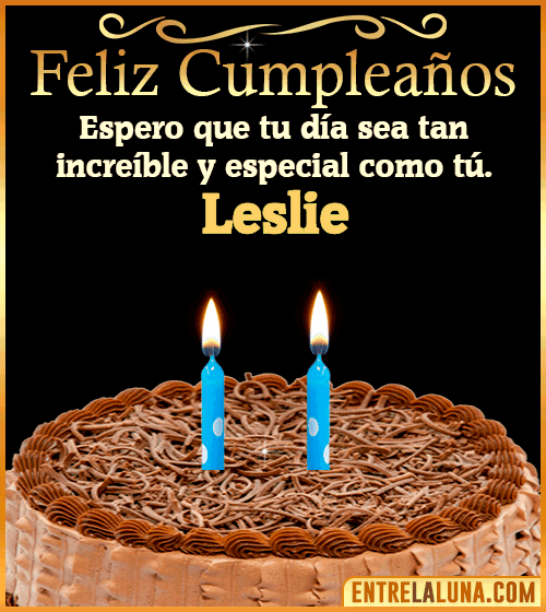 Gif de pastel de Feliz Cumpleaños Leslie