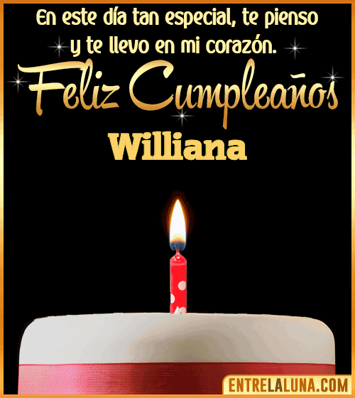 Te llevo en mi corazón Feliz Cumpleaños Williana