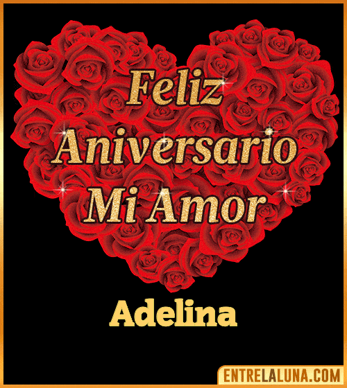 Corazón con Mensaje feliz aniversario mi amor Adelina