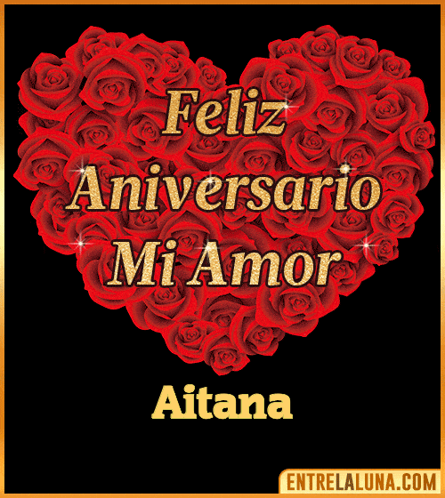 Corazón con Mensaje feliz aniversario mi amor Aitana