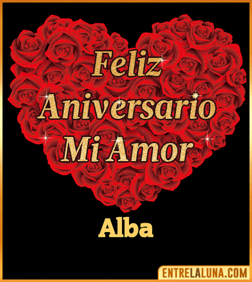 Corazón con Mensaje feliz aniversario mi amor Alba