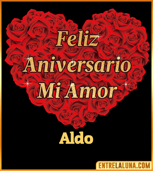 Corazón con Mensaje feliz aniversario mi amor Aldo