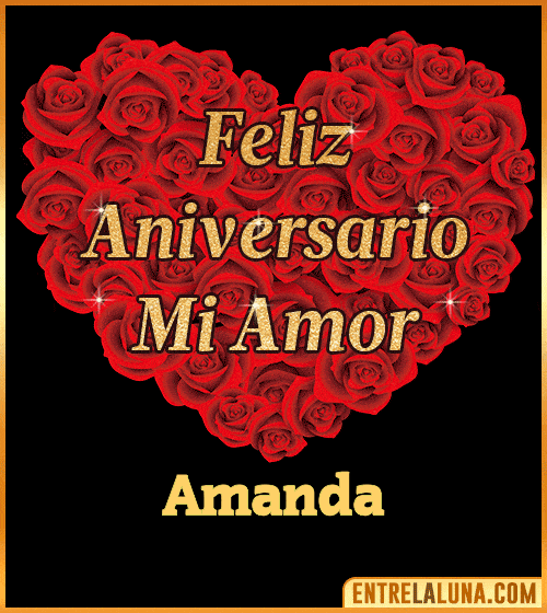Corazón con Mensaje feliz aniversario mi amor Amanda
