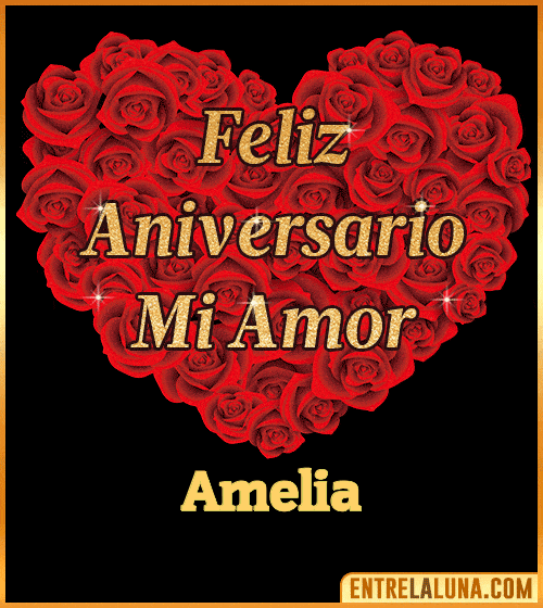 Corazón con Mensaje feliz aniversario mi amor Amelia
