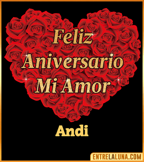 Corazón con Mensaje feliz aniversario mi amor Andi