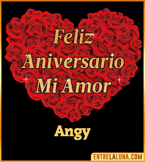 Corazón con Mensaje feliz aniversario mi amor Angy