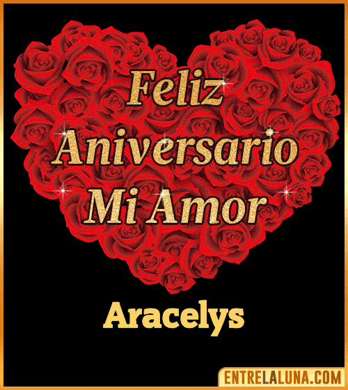 Corazón con Mensaje feliz aniversario mi amor Aracelys