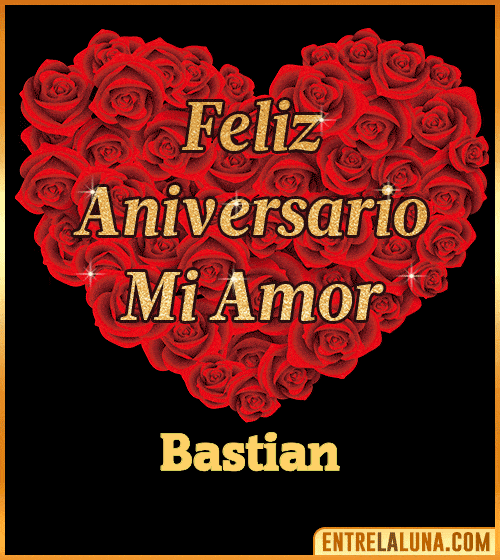 Corazón con Mensaje feliz aniversario mi amor Bastian