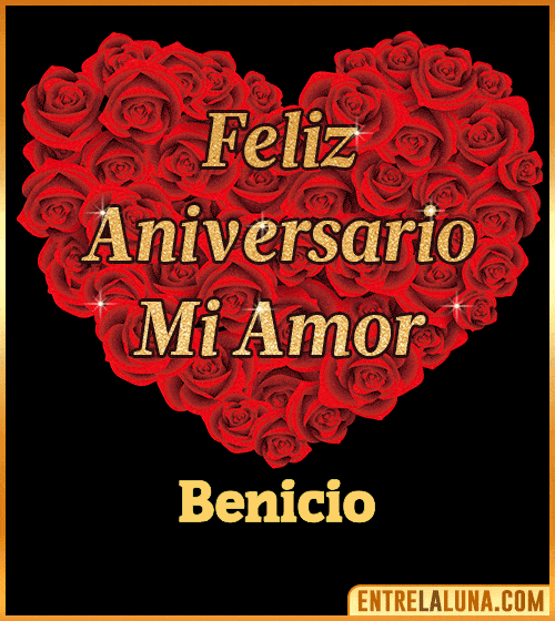Corazón con Mensaje feliz aniversario mi amor Benicio