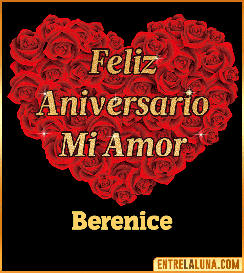 Corazón con Mensaje feliz aniversario mi amor Berenice