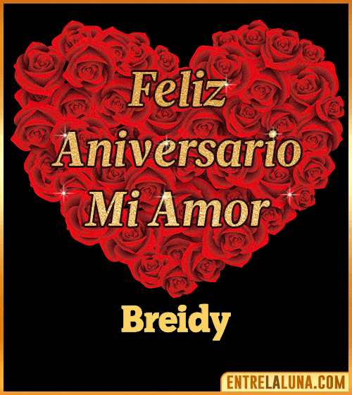 Corazón con Mensaje feliz aniversario mi amor Breidy