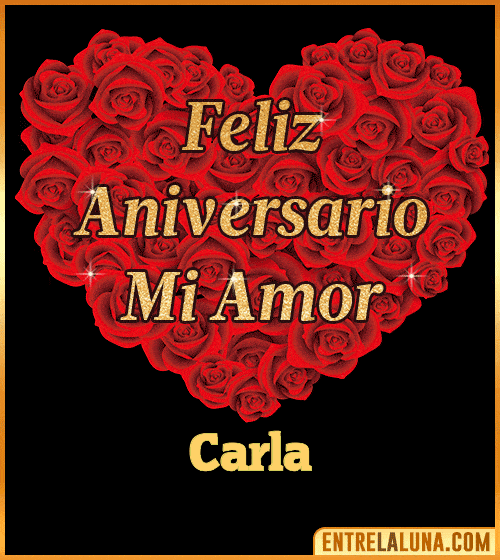 Corazón con Mensaje feliz aniversario mi amor Carla