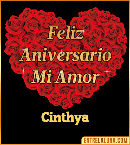 Corazón con Mensaje feliz aniversario mi amor Cinthya