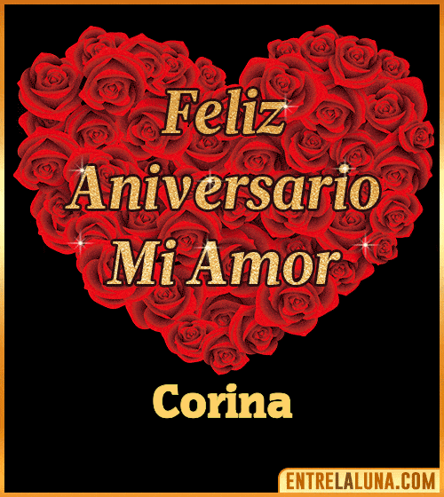 Corazón con Mensaje feliz aniversario mi amor Corina