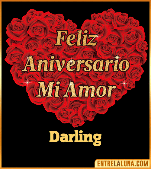 Corazón con Mensaje feliz aniversario mi amor Darling