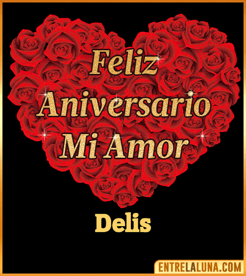 Corazón con Mensaje feliz aniversario mi amor Delis