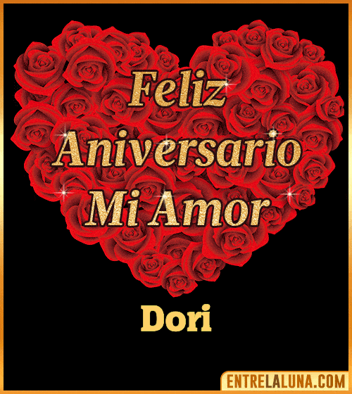 Corazón con Mensaje feliz aniversario mi amor Dori