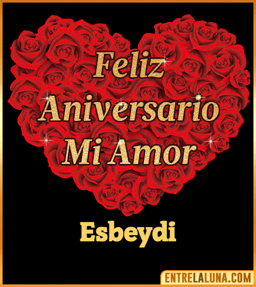 Corazón con Mensaje feliz aniversario mi amor Esbeydi