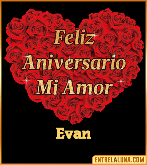 Corazón con Mensaje feliz aniversario mi amor Evan