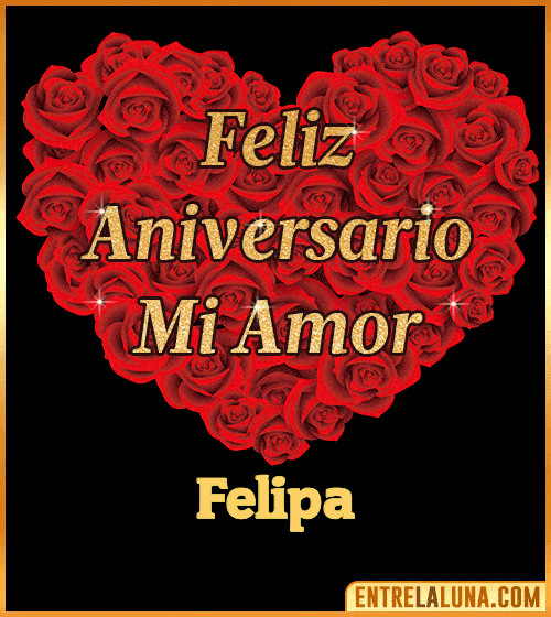 Corazón con Mensaje feliz aniversario mi amor Felipa