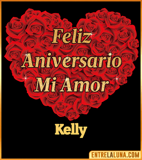 Corazón con Mensaje feliz aniversario mi amor Kelly