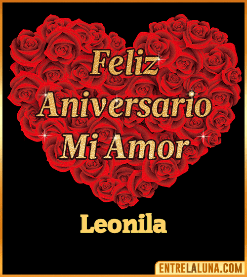Corazón con Mensaje feliz aniversario mi amor Leonila
