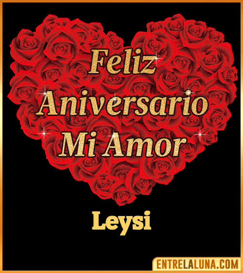 Corazón con Mensaje feliz aniversario mi amor Leysi