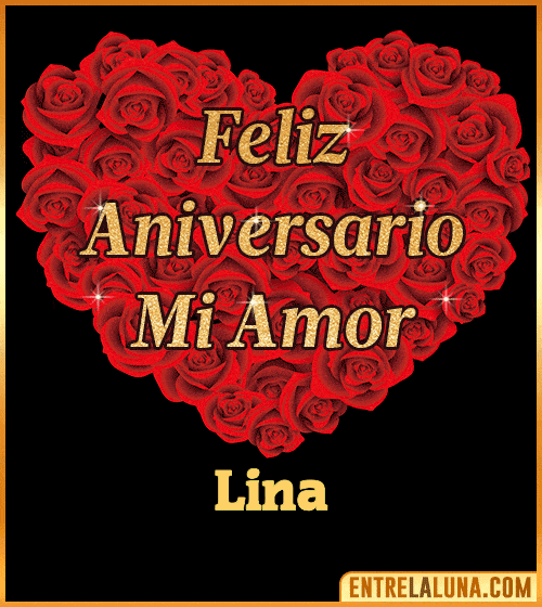 Corazón con Mensaje feliz aniversario mi amor Lina