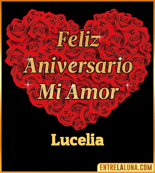 Corazón con Mensaje feliz aniversario mi amor Lucelia