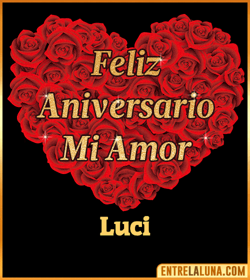 Corazón con Mensaje feliz aniversario mi amor Luci