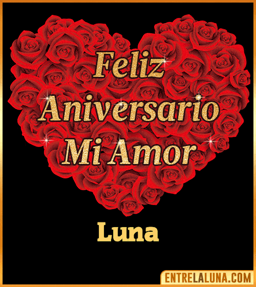 Corazón con Mensaje feliz aniversario mi amor Luna