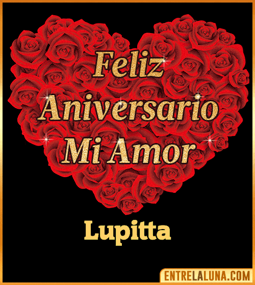 Corazón con Mensaje feliz aniversario mi amor Lupitta