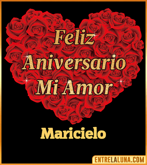 Corazón con Mensaje feliz aniversario mi amor Maricielo
