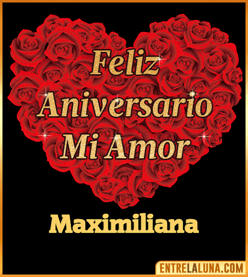 Corazón con Mensaje feliz aniversario mi amor Maximiliana