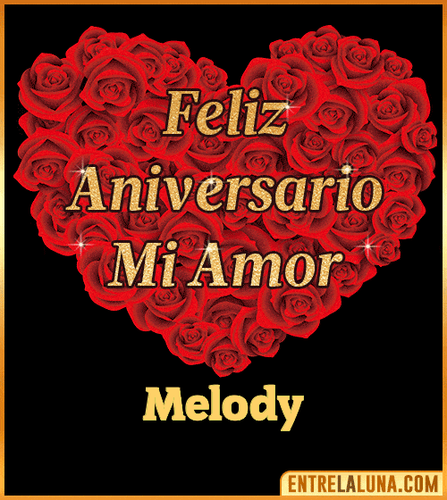 Corazón con Mensaje feliz aniversario mi amor Melody