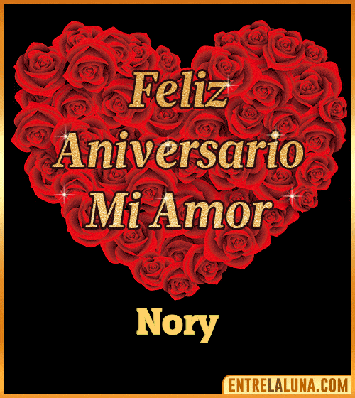 Corazón con Mensaje feliz aniversario mi amor Nory