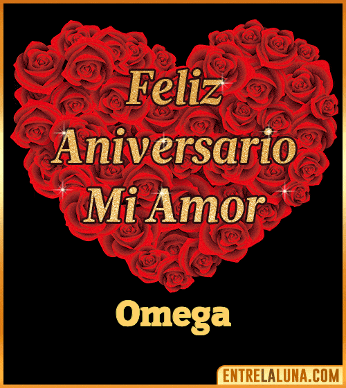 Corazón con Mensaje feliz aniversario mi amor Omega