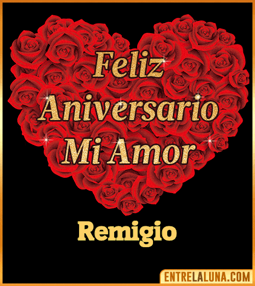 Corazón con Mensaje feliz aniversario mi amor Remigio