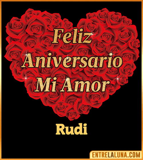 Corazón con Mensaje feliz aniversario mi amor Rudi
