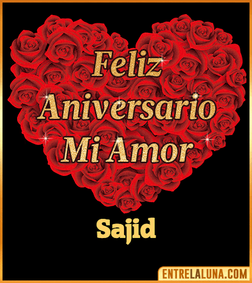 Corazón con Mensaje feliz aniversario mi amor Sajid