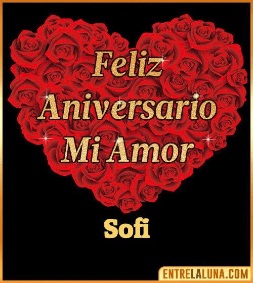 Corazón con Mensaje feliz aniversario mi amor Sofi