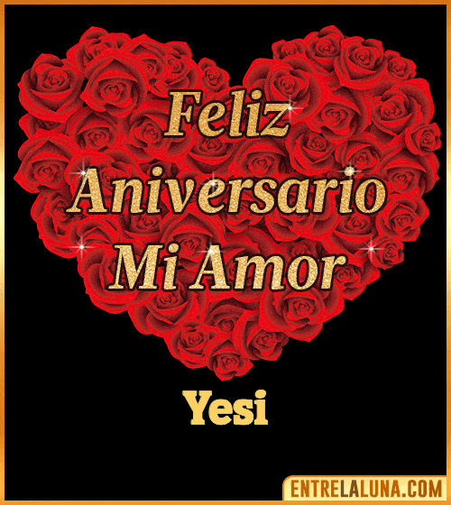 Corazón con Mensaje feliz aniversario mi amor Yesi