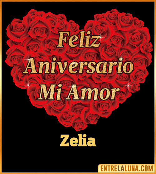 Corazón con Mensaje feliz aniversario mi amor Zelia