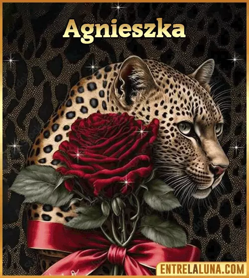 Imagen de tigre y rosa roja con nombre Agnieszka