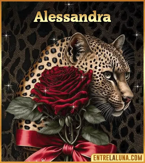 Imagen de tigre y rosa roja con nombre Alessandra