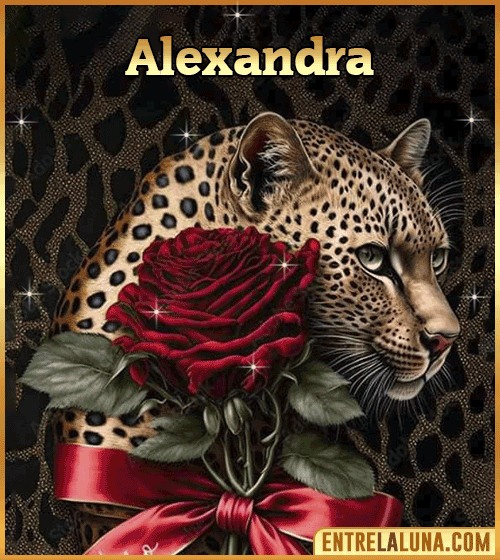 Imagen de tigre y rosa roja con nombre Alexandra
