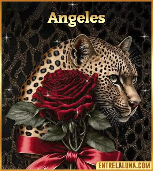 Imagen de tigre y rosa roja con nombre Angeles