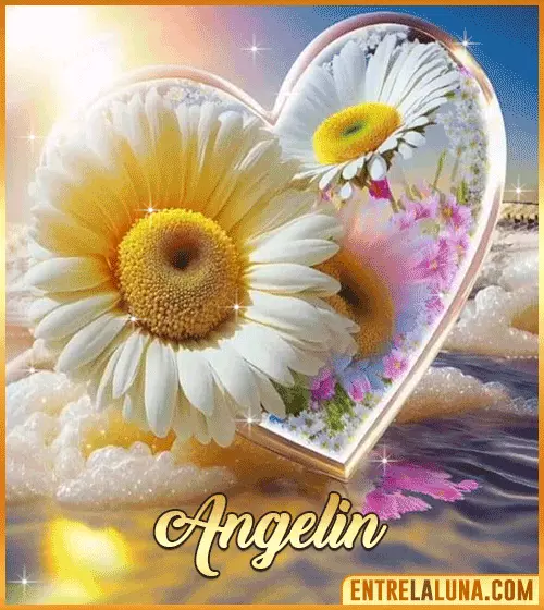 Imagen de corazón y margarita con Nombre Angelin