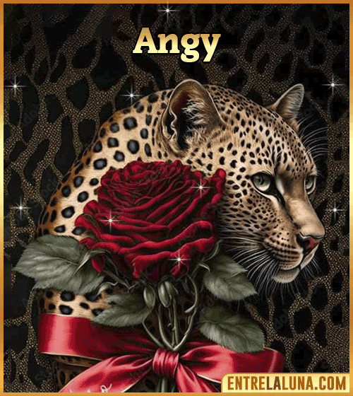 Imagen de tigre y rosa roja con nombre Angy