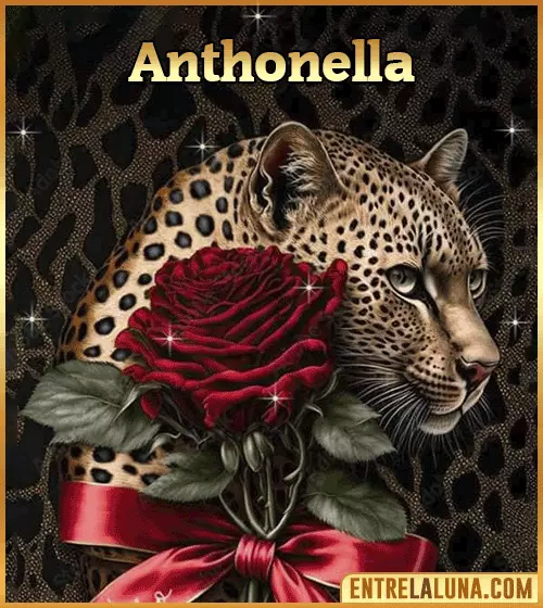 Imagen de tigre y rosa roja con nombre Anthonella